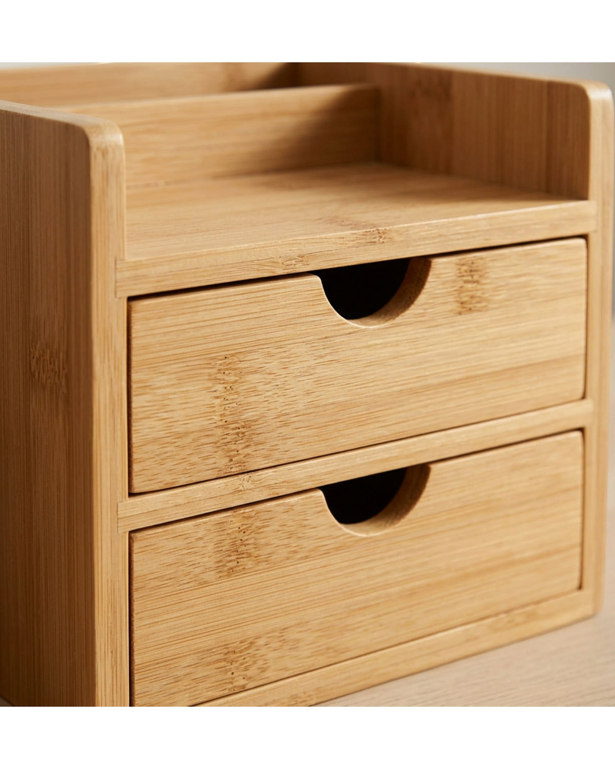 Xjvkw Bamboo Desk Organizer with Mail Slot and Two Drawers Natural - Detail view