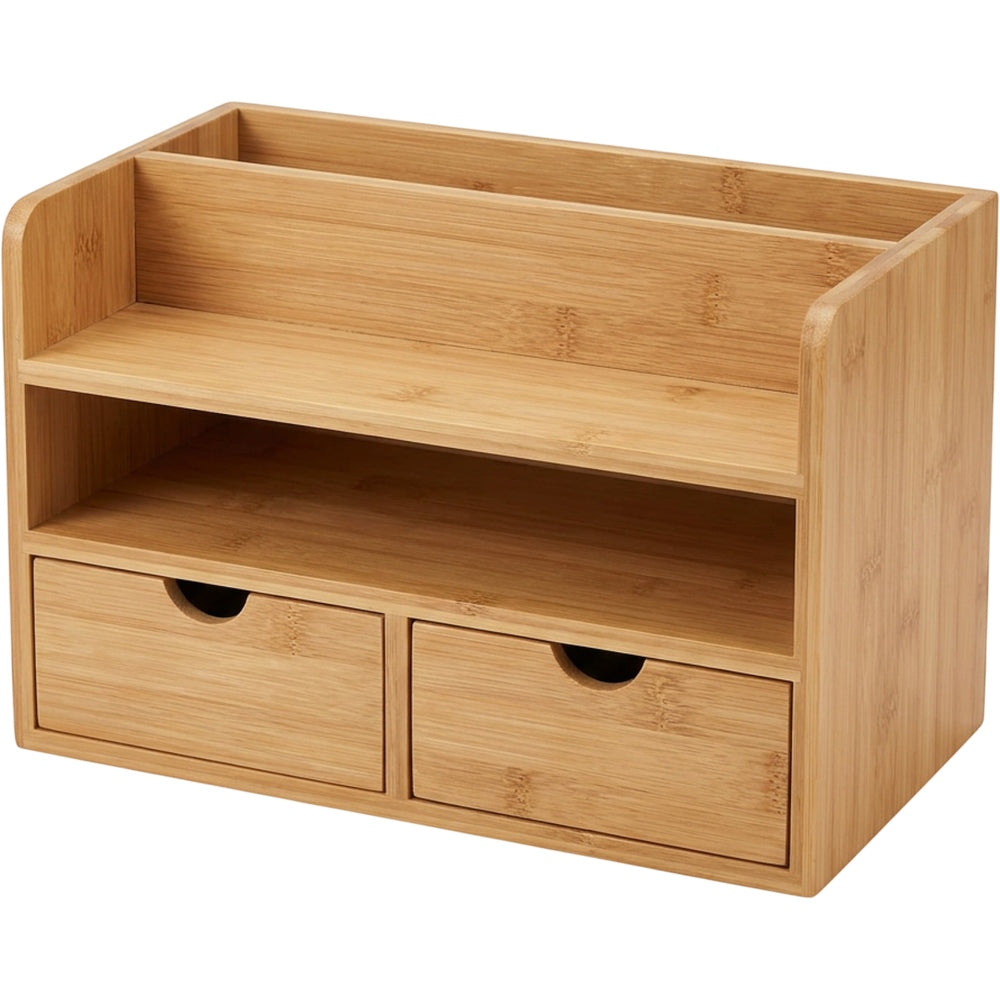 Xjvkw Bamboo Desk Organizer with Mail Slot and Two Drawers Natural - Product view