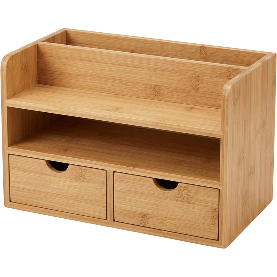 Xjvkw Bamboo Desk Organizer with Mail Slot and Two Drawers Natural