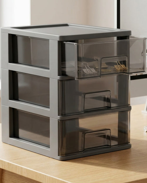 Xjvkw Stackable Desktop Organizer with Three Drawers Smoke Gray - Lifestyle view