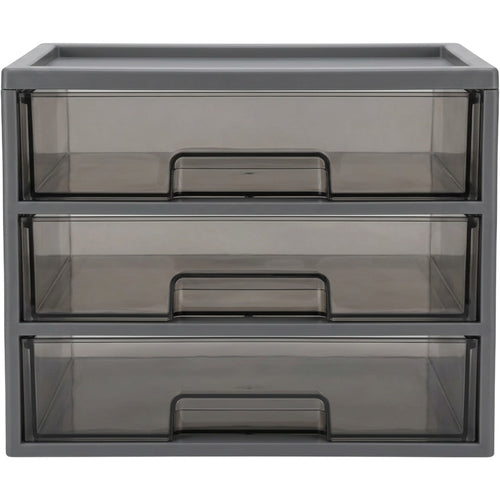 Xjvkw Stackable Desktop Organizer with Three Drawers Smoke Gray - Product view