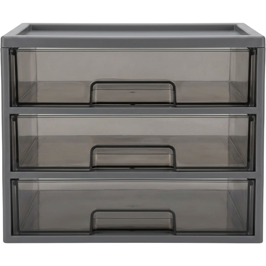 Xjvkw Stackable Desktop Organizer with Three Drawers Smoke Gray